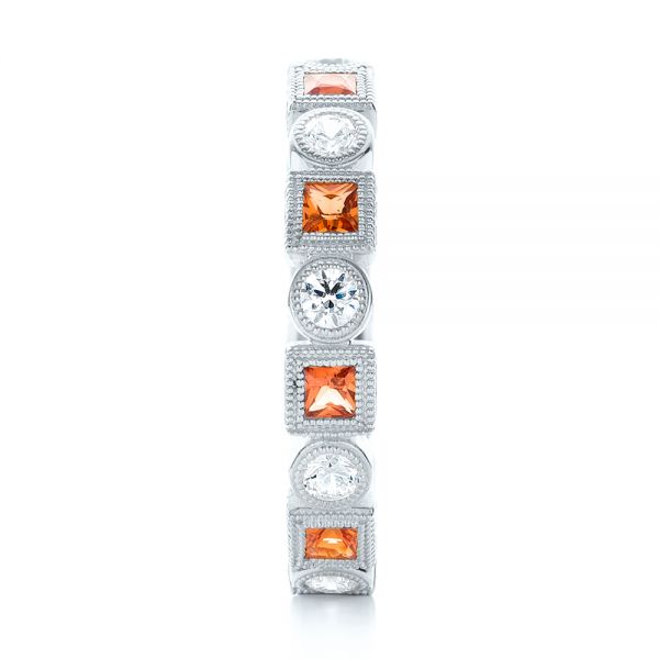 18k White Gold 18k White Gold Diamond And Orange Sapphire Stackable Eternity Band - Side View -  101910