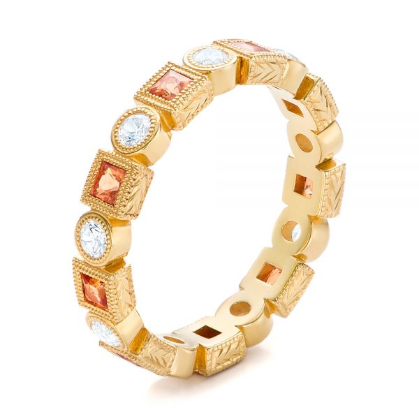 18k Yellow Gold Diamond And Orange Sapphire Stackable Eternity Band - Three-Quarter View -  101910