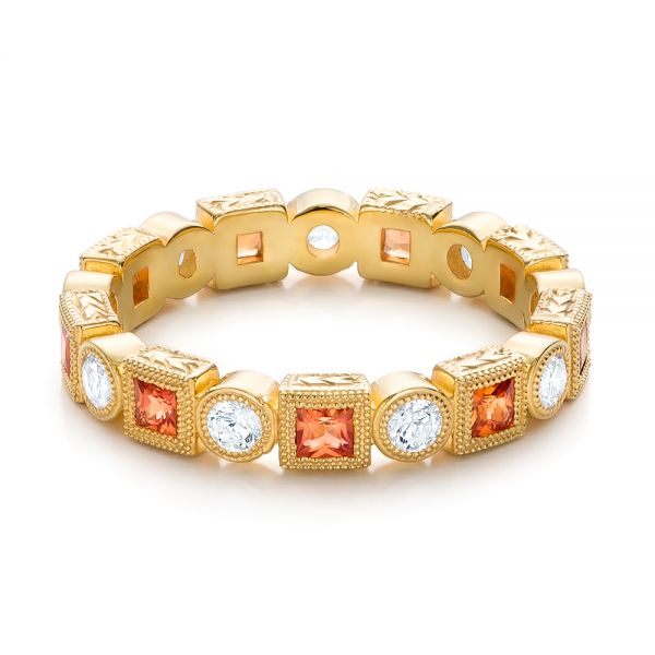 18k Yellow Gold Diamond And Orange Sapphire Stackable Eternity Band - Flat View -  101910