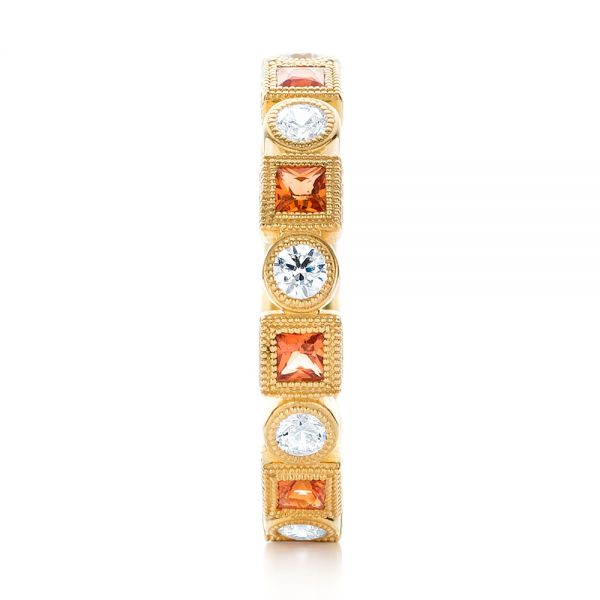 18k Yellow Gold Diamond And Orange Sapphire Stackable Eternity Band - Side View -  101910