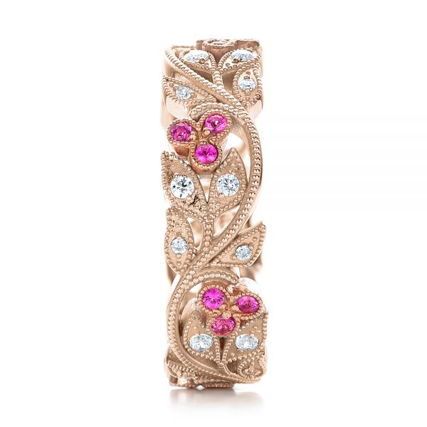 14k Rose Gold And 14K Gold 14k Rose Gold And 14K Gold Diamond And Pink Sapphire Organic Stackable Eternity Band - Side View -  101919