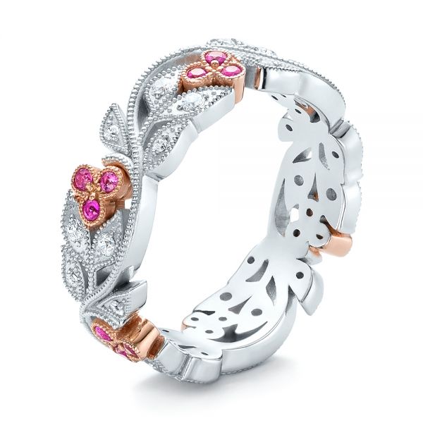 Diamond and Pink Sapphire Organic Stackable Eternity Band - Image