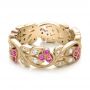 14k Yellow Gold And 18K Gold 14k Yellow Gold And 18K Gold Diamond And Pink Sapphire Organic Stackable Eternity Band - Flat View -  101919 - Thumbnail