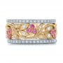 14k Yellow Gold And 18K Gold 14k Yellow Gold And 18K Gold Diamond And Pink Sapphire Organic Stackable Eternity Band - Front View -  101919 - Thumbnail