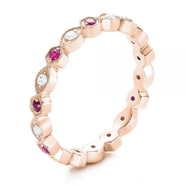 14k Rose Gold 14k Rose Gold Diamond And Pink Sapphire Stackable Eternity Band - Three-Quarter View -  101898