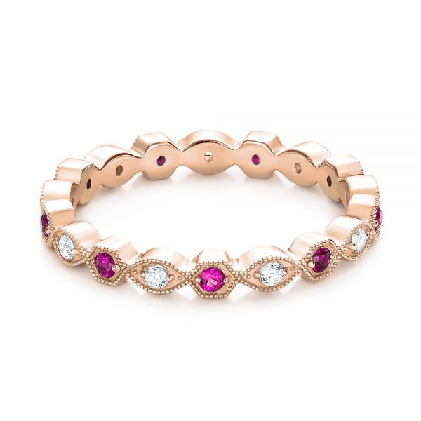 14k Rose Gold 14k Rose Gold Diamond And Pink Sapphire Stackable Eternity Band - Flat View -  101898