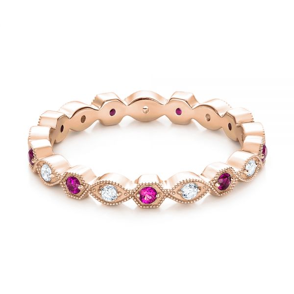 18k Rose Gold 18k Rose Gold Diamond And Pink Sapphire Stackable Eternity Band - Flat View -  101898