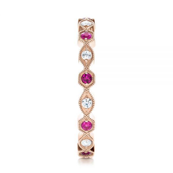 14k Rose Gold 14k Rose Gold Diamond And Pink Sapphire Stackable Eternity Band - Side View -  101898