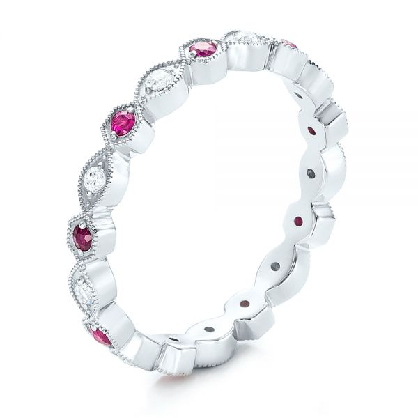 Diamond and Pink Sapphire Stackable Eternity Band - Image
