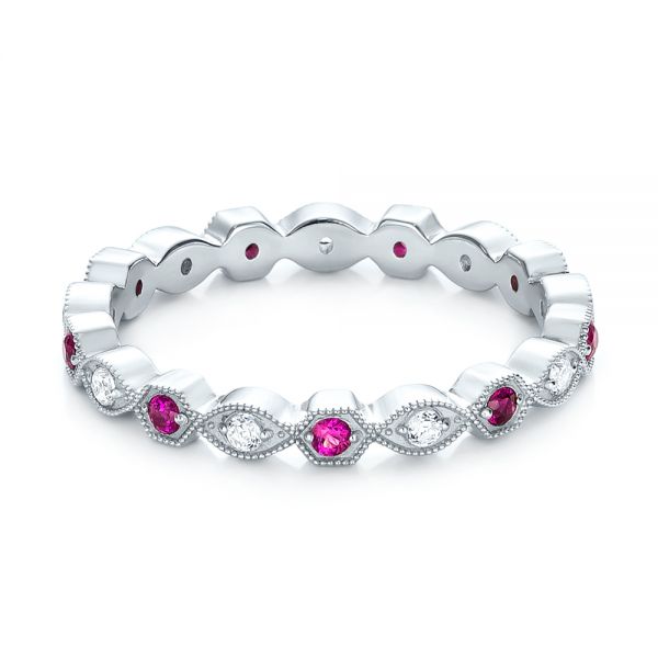 14k White Gold 14k White Gold Diamond And Pink Sapphire Stackable Eternity Band - Flat View -  101898