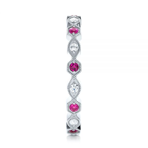 18k White Gold Diamond And Pink Sapphire Stackable Eternity Band - Side View -  101898