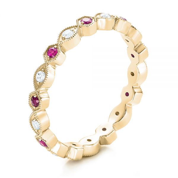 18k Yellow Gold 18k Yellow Gold Diamond And Pink Sapphire Stackable Eternity Band - Three-Quarter View -  101898