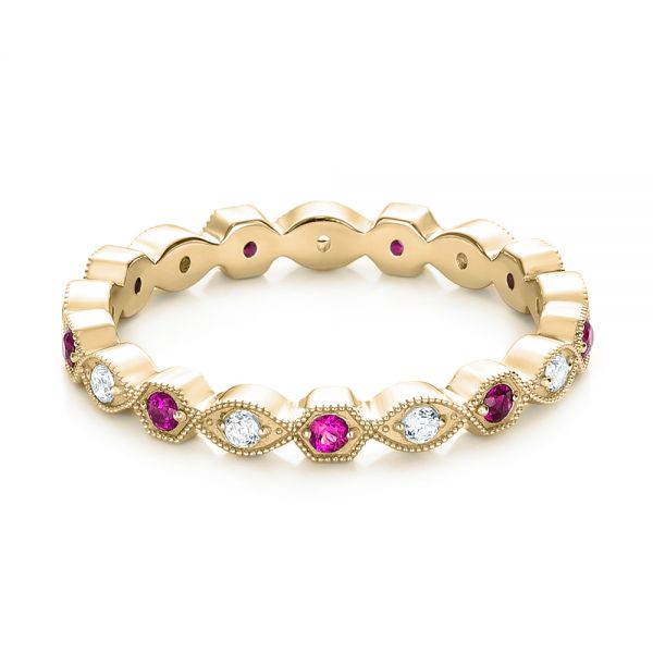 18k Yellow Gold 18k Yellow Gold Diamond And Pink Sapphire Stackable Eternity Band - Flat View -  101898