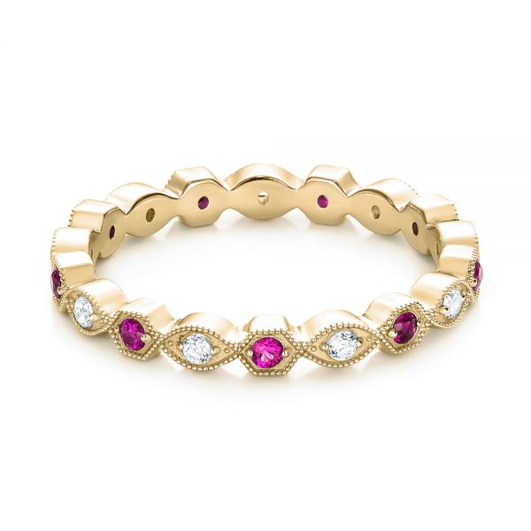 14k Yellow Gold 14k Yellow Gold Diamond And Pink Sapphire Stackable Eternity Band - Flat View - 101898