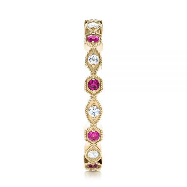 18k Yellow Gold 18k Yellow Gold Diamond And Pink Sapphire Stackable Eternity Band - Side View -  101898