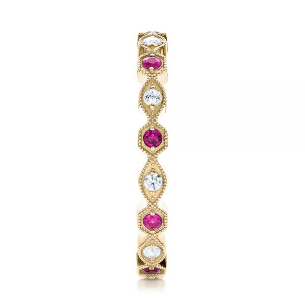 14k Yellow Gold 14k Yellow Gold Diamond And Pink Sapphire Stackable Eternity Band - Side View - 101898
