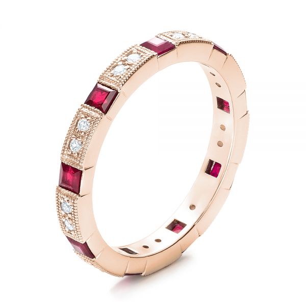 14k Rose Gold 14k Rose Gold Diamond And Ruby Stackable Eternity Band - Three-Quarter View -  101915