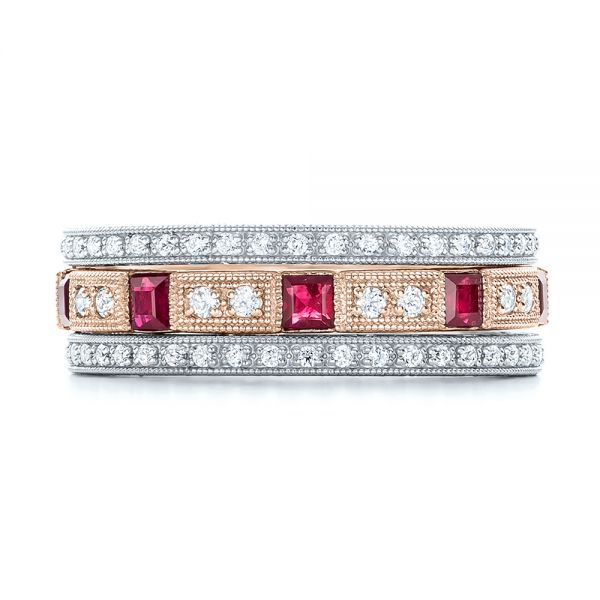 14k Rose Gold 14k Rose Gold Diamond And Ruby Stackable Eternity Band - Front View -  101915