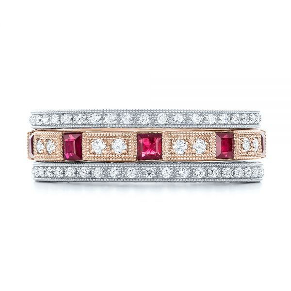 18k Rose Gold 18k Rose Gold Diamond And Ruby Stackable Eternity Band - Front View -  101915