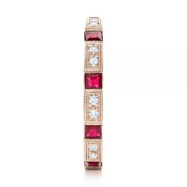 18k Rose Gold 18k Rose Gold Diamond And Ruby Stackable Eternity Band - Side View -  101915