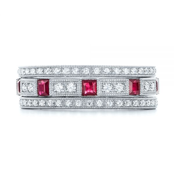 18k White Gold Diamond And Ruby Stackable Eternity Band - Front View -  101915