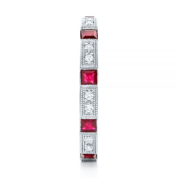 18k White Gold Diamond And Ruby Stackable Eternity Band - Side View -  101915