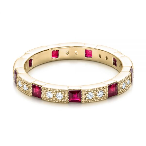14k Yellow Gold 14k Yellow Gold Diamond And Ruby Stackable Eternity Band - Flat View -  101915