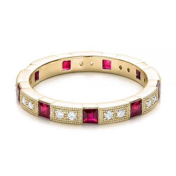 14k Yellow Gold 14k Yellow Gold Diamond And Ruby Stackable Eternity Band - Flat View - 101915