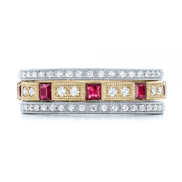 14k Yellow Gold 14k Yellow Gold Diamond And Ruby Stackable Eternity Band - Front View -  101915