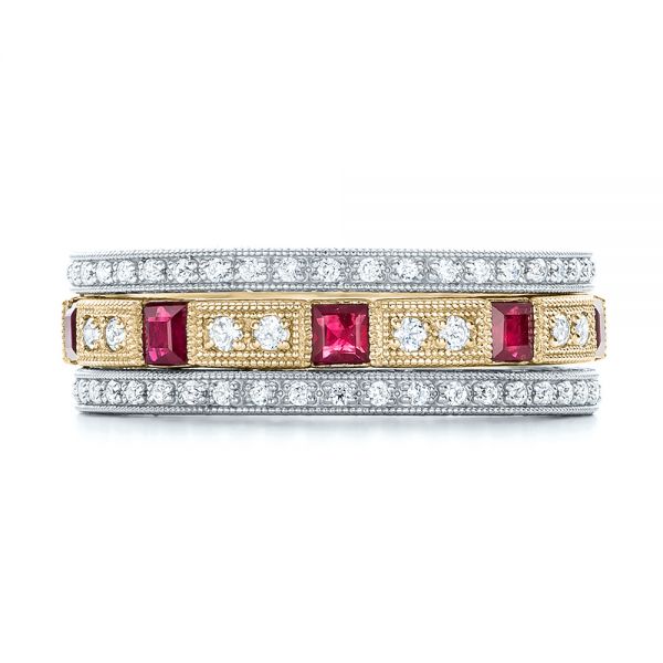 14k Yellow Gold 14k Yellow Gold Diamond And Ruby Stackable Eternity Band - Front View - 101915