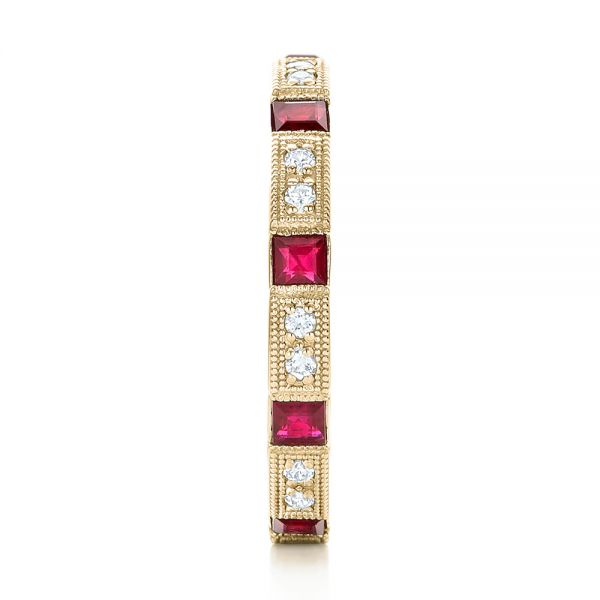 18k Yellow Gold 18k Yellow Gold Diamond And Ruby Stackable Eternity Band - Side View -  101915