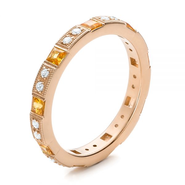 18k Rose Gold 18k Rose Gold Diamond And Yellow Sapphire Stackable Eternity Band - Three-Quarter View -  101896