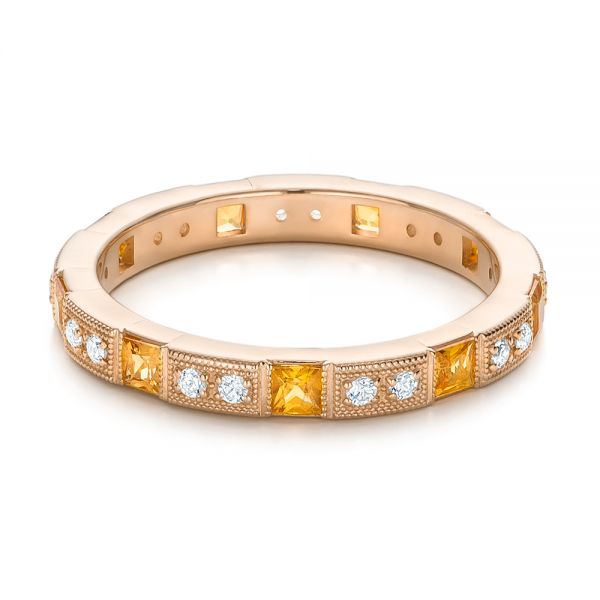 18k Rose Gold 18k Rose Gold Diamond And Yellow Sapphire Stackable Eternity Band - Flat View -  101896