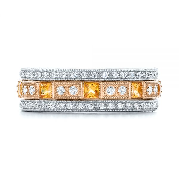 14k Rose Gold 14k Rose Gold Diamond And Yellow Sapphire Stackable Eternity Band - Front View -  101896