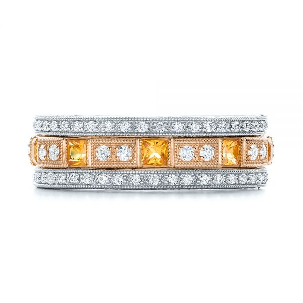 14k Rose Gold 14k Rose Gold Diamond And Yellow Sapphire Stackable Eternity Band - Front View - 101896