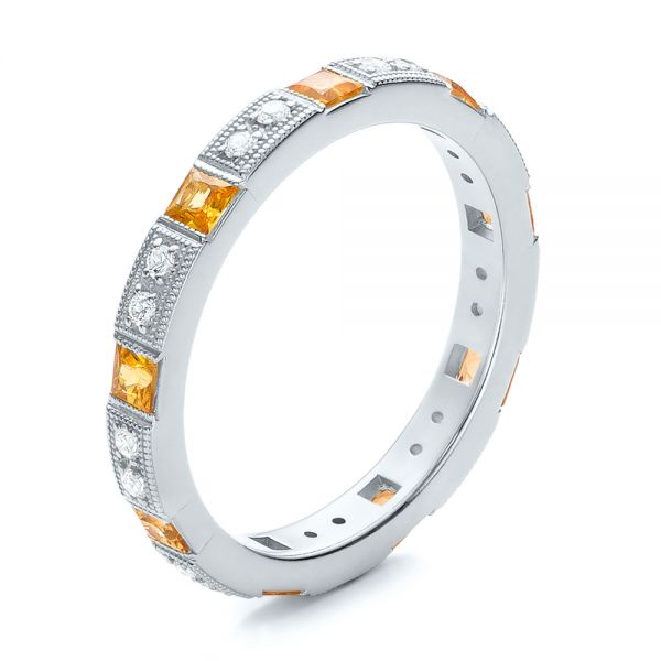 18k White Gold 18k White Gold Diamond And Yellow Sapphire Stackable Eternity Band - Three-Quarter View -  101896