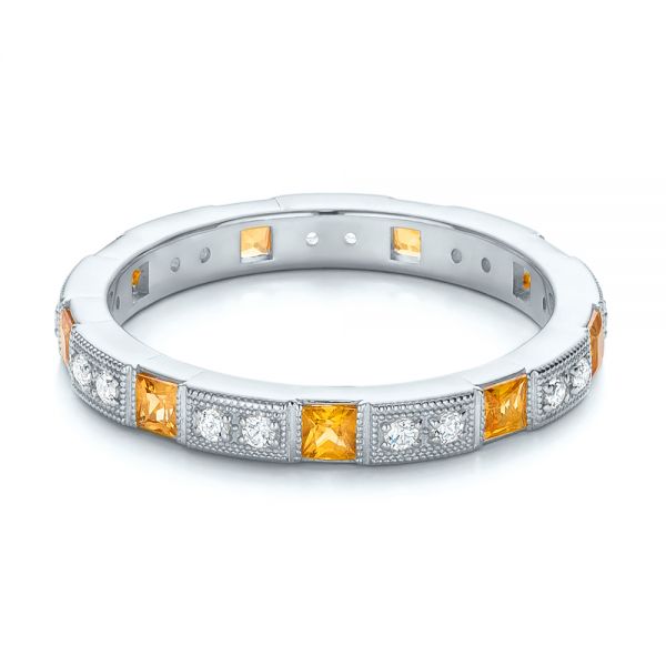 14k White Gold 14k White Gold Diamond And Yellow Sapphire Stackable Eternity Band - Flat View -  101896