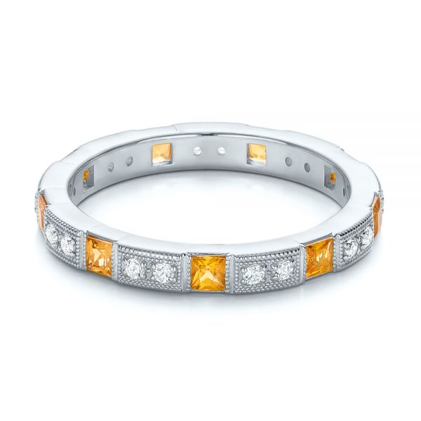 14k White Gold 14k White Gold Diamond And Yellow Sapphire Stackable Eternity Band - Flat View - 101896
