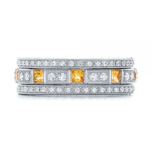 18k White Gold 18k White Gold Diamond And Yellow Sapphire Stackable Eternity Band - Front View -  101896