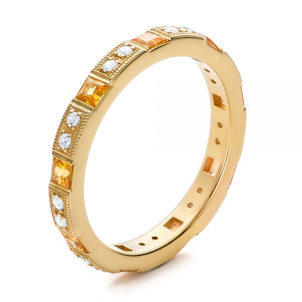 18k Yellow Gold Diamond And Yellow Sapphire Stackable Eternity Band - Three-Quarter View -  101896