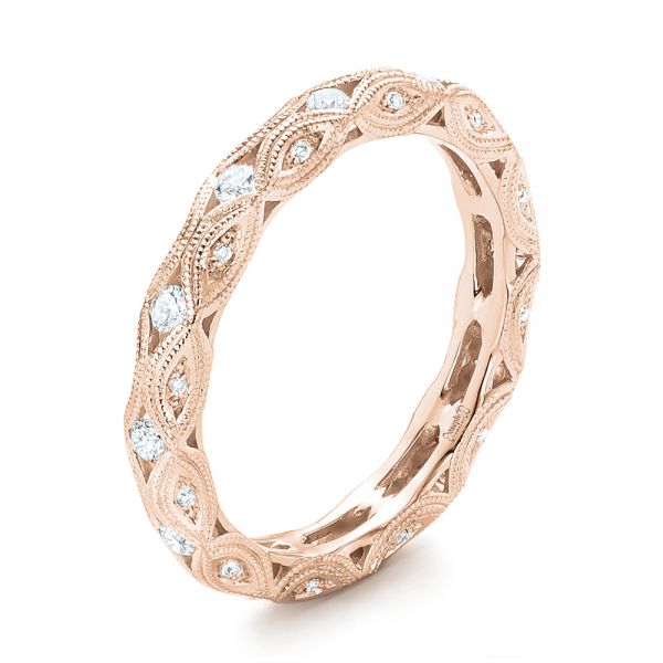 18k Rose Gold 18k Rose Gold Diamond In Filigree Wedding Band - Three-Quarter View -  102787