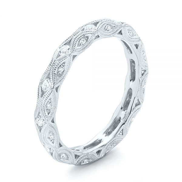 14k White Gold Diamond In Filigree Wedding Band - Three-Quarter View -  102787