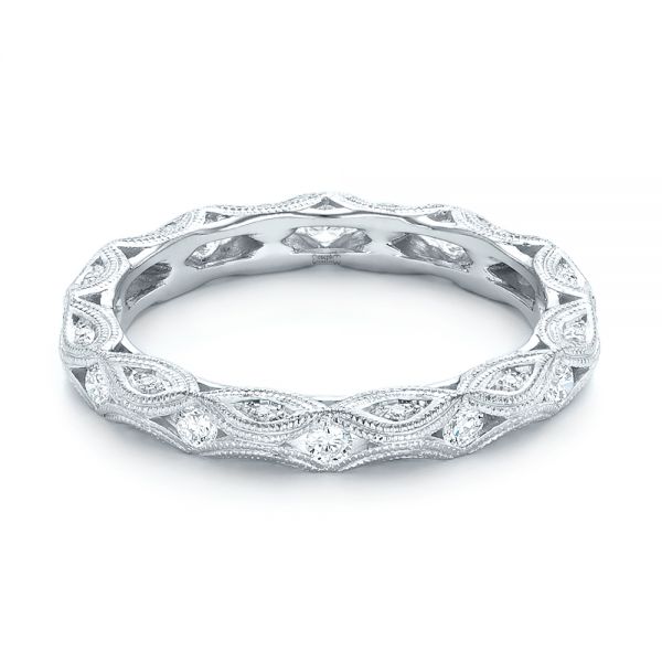 18k White Gold 18k White Gold Diamond In Filigree Wedding Band - Flat View -  102787