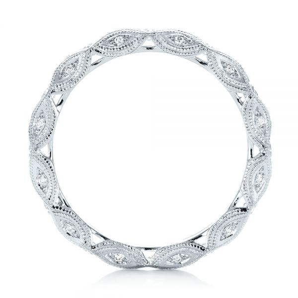 14k White Gold Diamond In Filigree Wedding Band - Front View -  102787