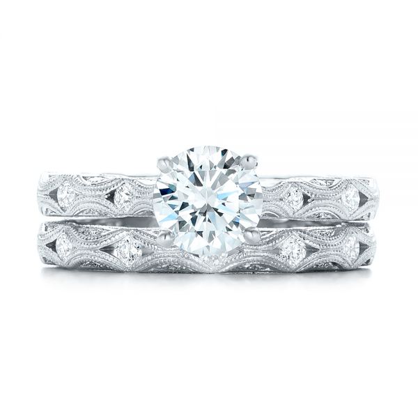 18k White Gold 18k White Gold Diamond In Filigree Wedding Band - Top View -  102787