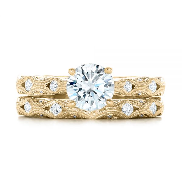14k Yellow Gold 14k Yellow Gold Diamond In Filigree Wedding Band - Top View - 102787