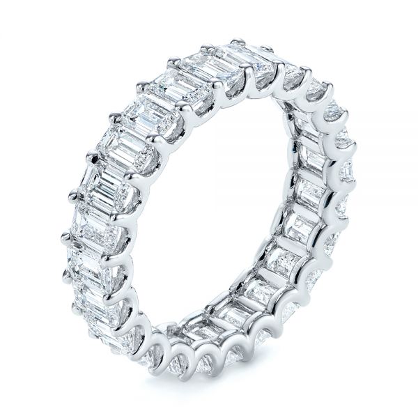 18k White Gold 18k White Gold Emerald Cut Diamond Eternity Wedding Band - Three-Quarter View -  105313