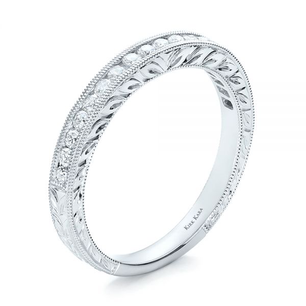 Engraved Wedding Band with Matching Engagement Ring - Kirk Kara - Image