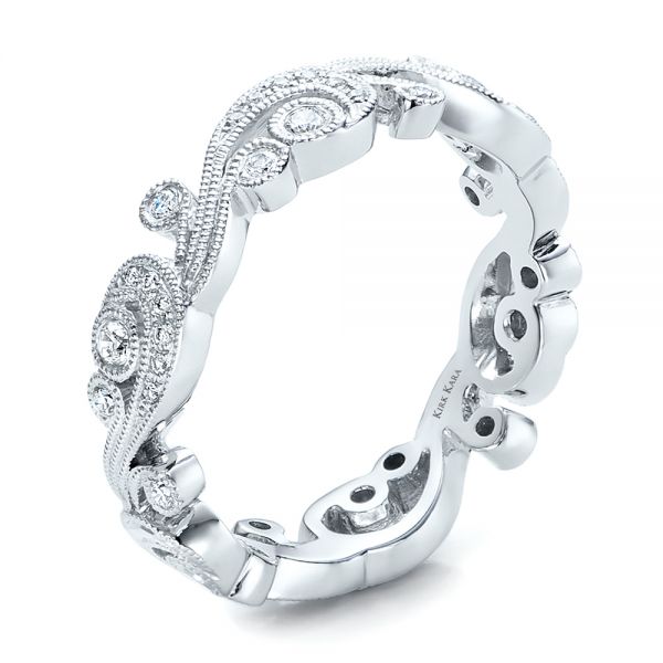 Filigree And Diamond Eternity Wedding Band - Kirk Kara - Three-Quarter View -  100891