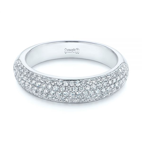 14k White Gold Five Row Pave Diamond Wedding Band - Flat View -  105296